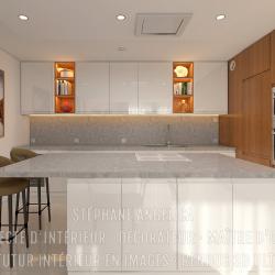 CUISINE ÉQUIPÉE SUR-MESURE AVEC ÎLOT CENTRAL : APPARTEMENT VEFA EN RENDUS 3D ULTRA HD