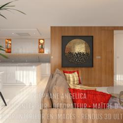 SALON · MEUBLE TV SUR-MESURE : APPARTEMENT VEFA EN RENDUS 3D ULTRA HD