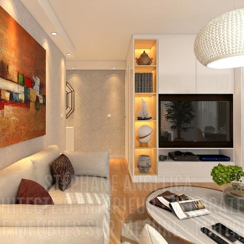 PROJET TRAVAUX PIÈCE DE 34 M² · APRÈS : RÉNOVATION ET AGENCEMENT DE MEUBLES SUR MESURE